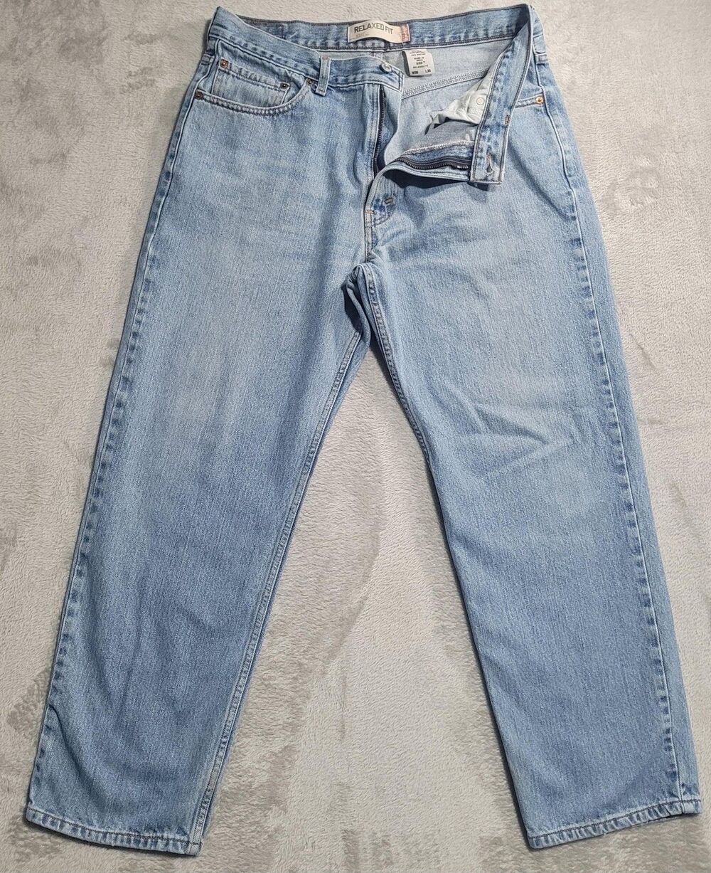 Levi's 550 Jeans Mens 36x30 Blue Light Wash Relaxed Tapered Zip Fly Denim Cotton